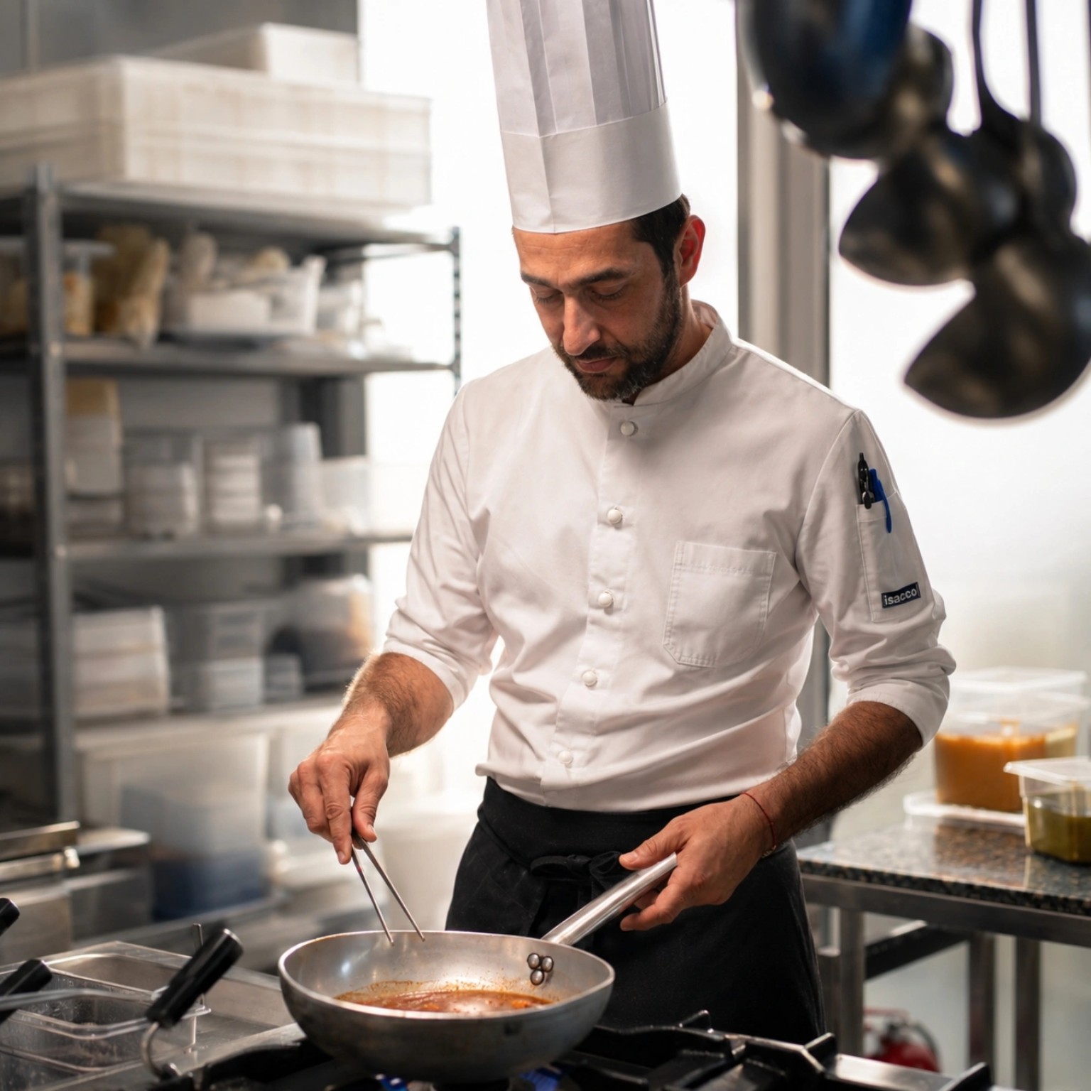 Alessandro in cucina durante il servizio