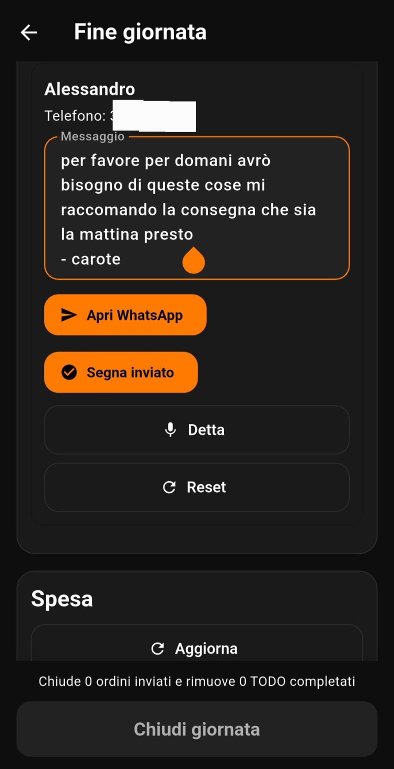 Fine giornata DemiChef con ordini fornitori