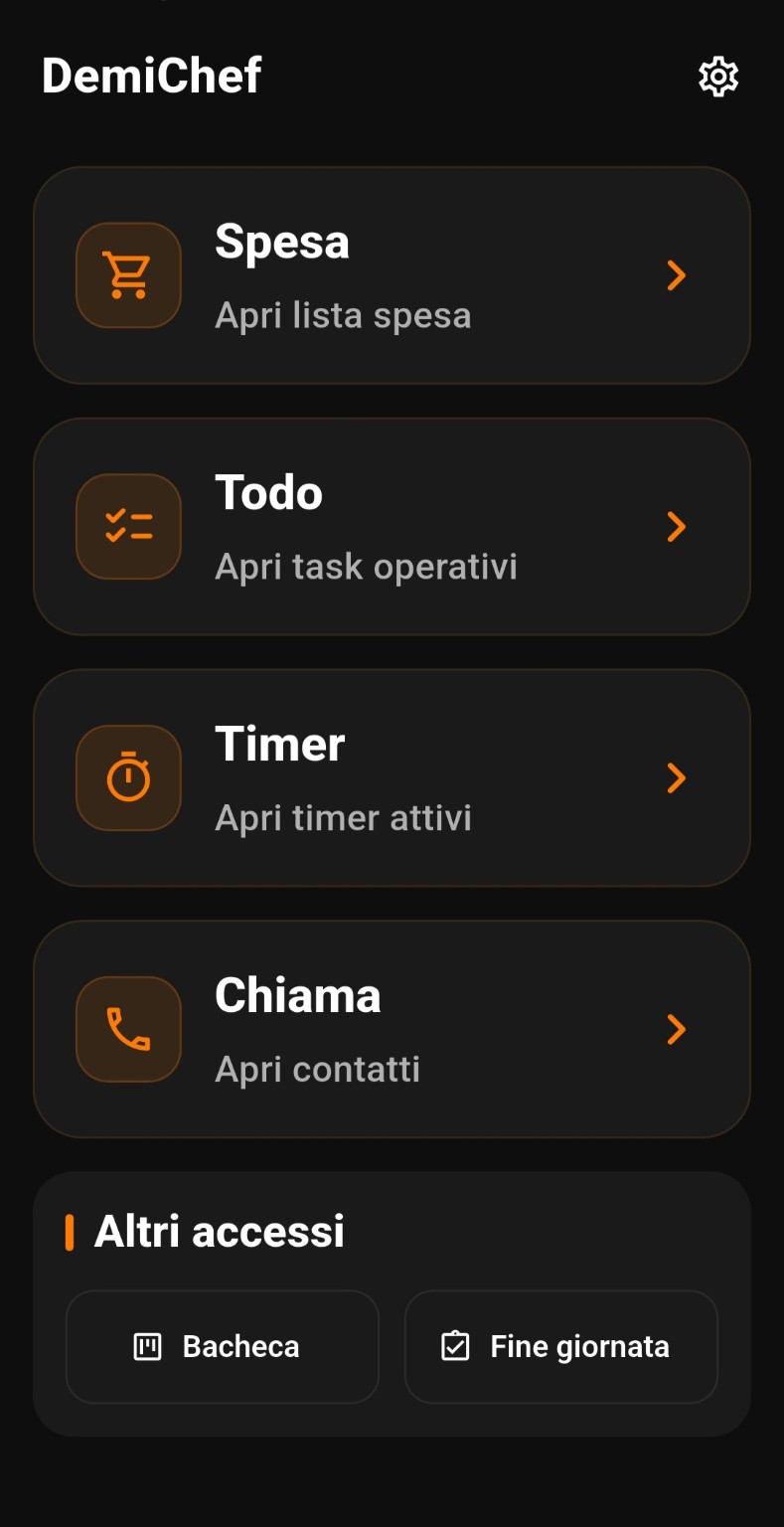 Schermata principale DemiChef con accesso ai comandi operativi