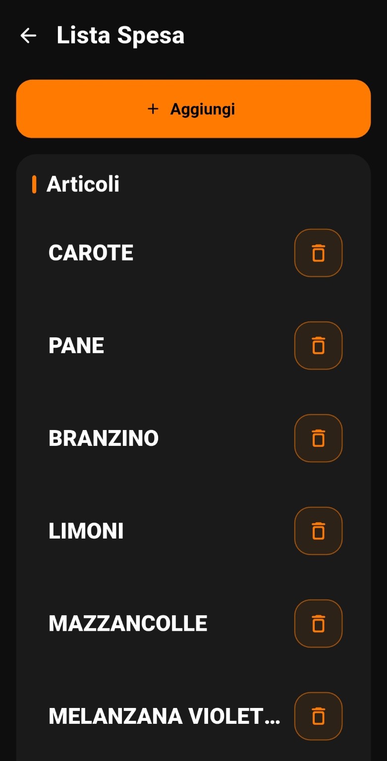 Lista spesa DemiChef con prodotti della cucina